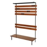 A teak and metal modular coat rack,