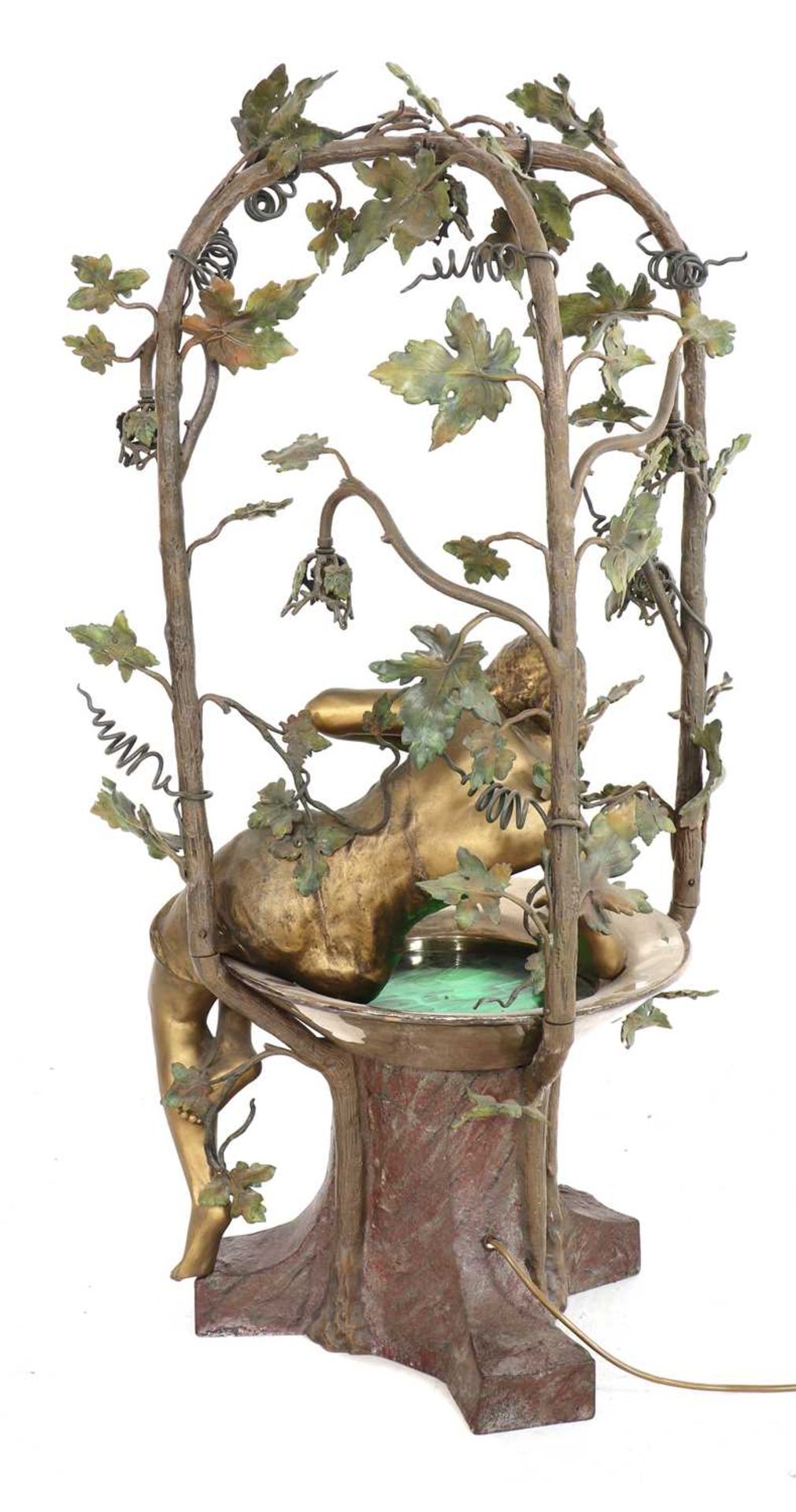 An unusual Art Nouveau cold-painted spelter table lamp, - Image 2 of 4