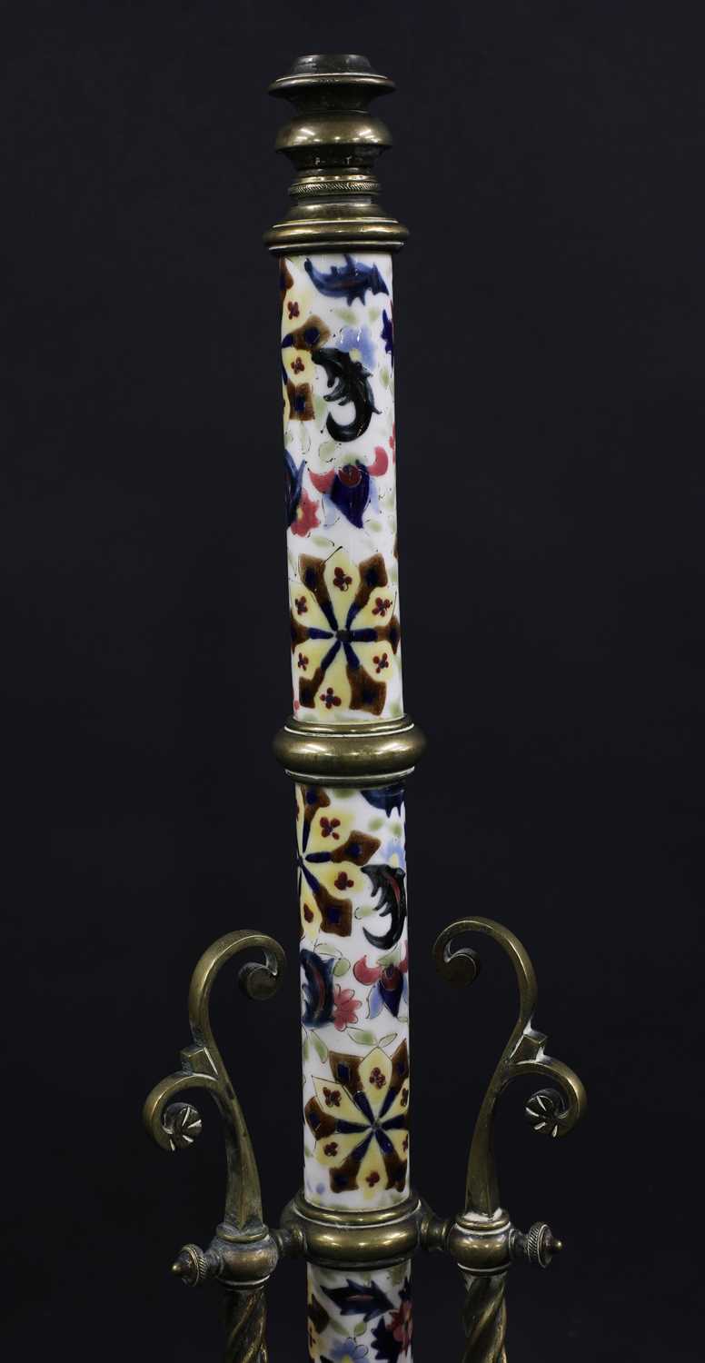 A Hungarian porcelain and brass adjustable standard lamp, - Image 3 of 6