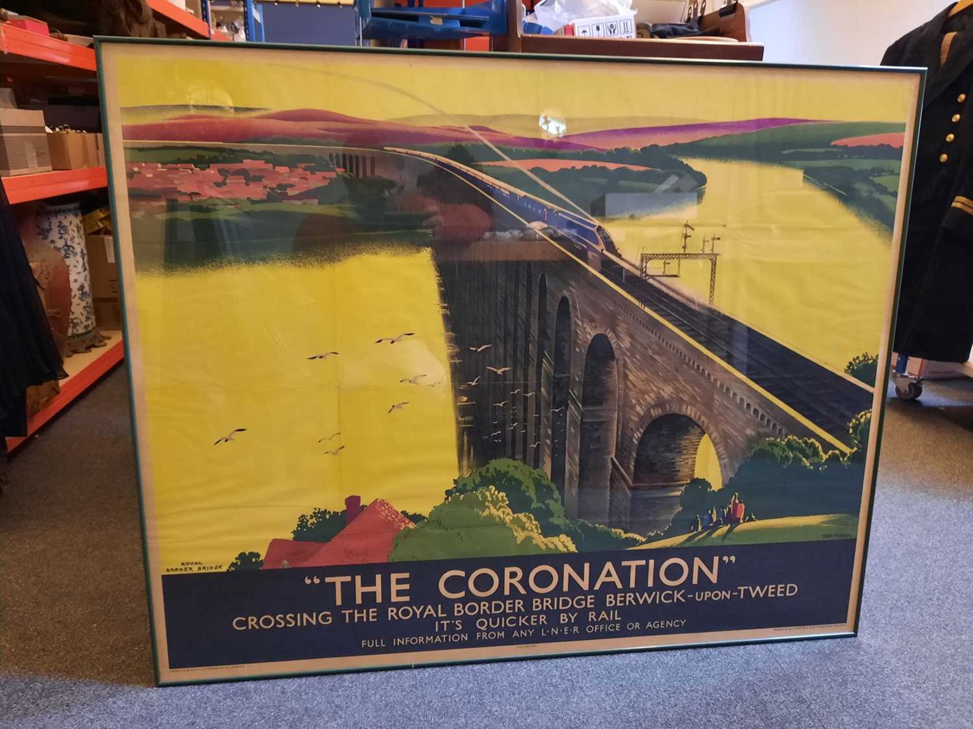 An LNER travel poster: 'The Coronation Crossing the Royal Border Bridge Berwick-upon-Tweed', - Bild 2 aus 3