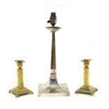An Arts and Crafts silver-plated table lamp base,