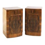A pair of Art Deco walnut bedside cabinets,