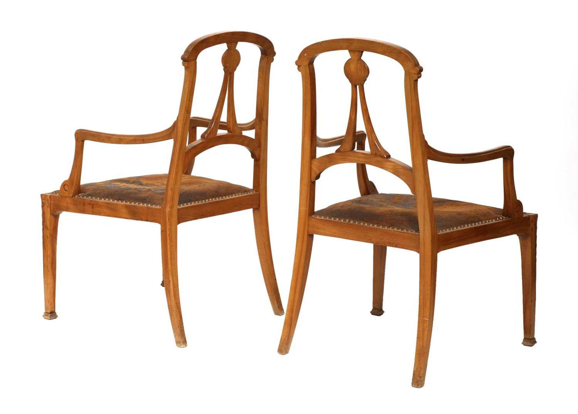 A pair of Art Nouveau walnut armchairs, - Image 2 of 7