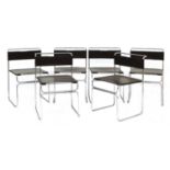 A set of six stackable dining chairs,