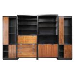 A modular set of four rosewood and ebonised bookcases, §