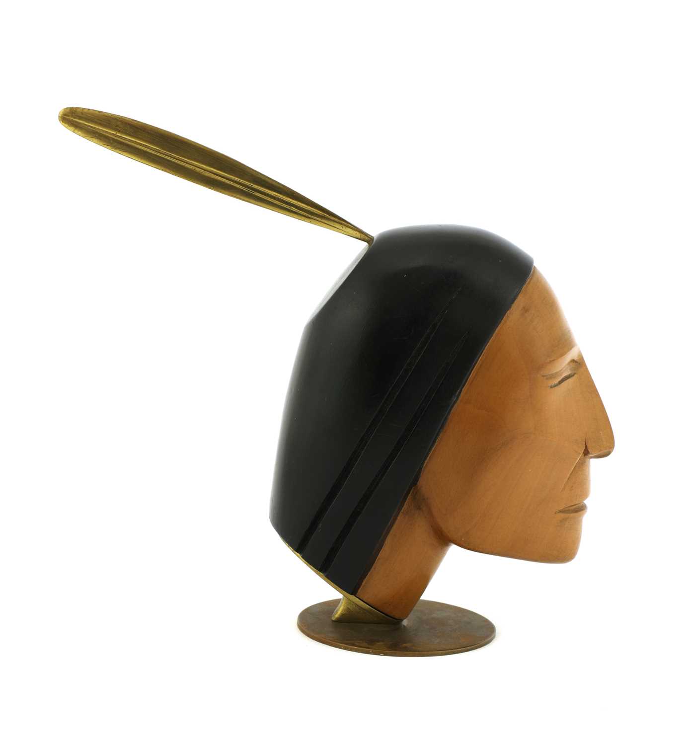 A Hagenauer hardwood and brass bust of a Native American, - Image 2 of 4