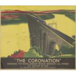 An LNER travel poster: 'The Coronation Crossing the Royal Border Bridge Berwick-upon-Tweed',