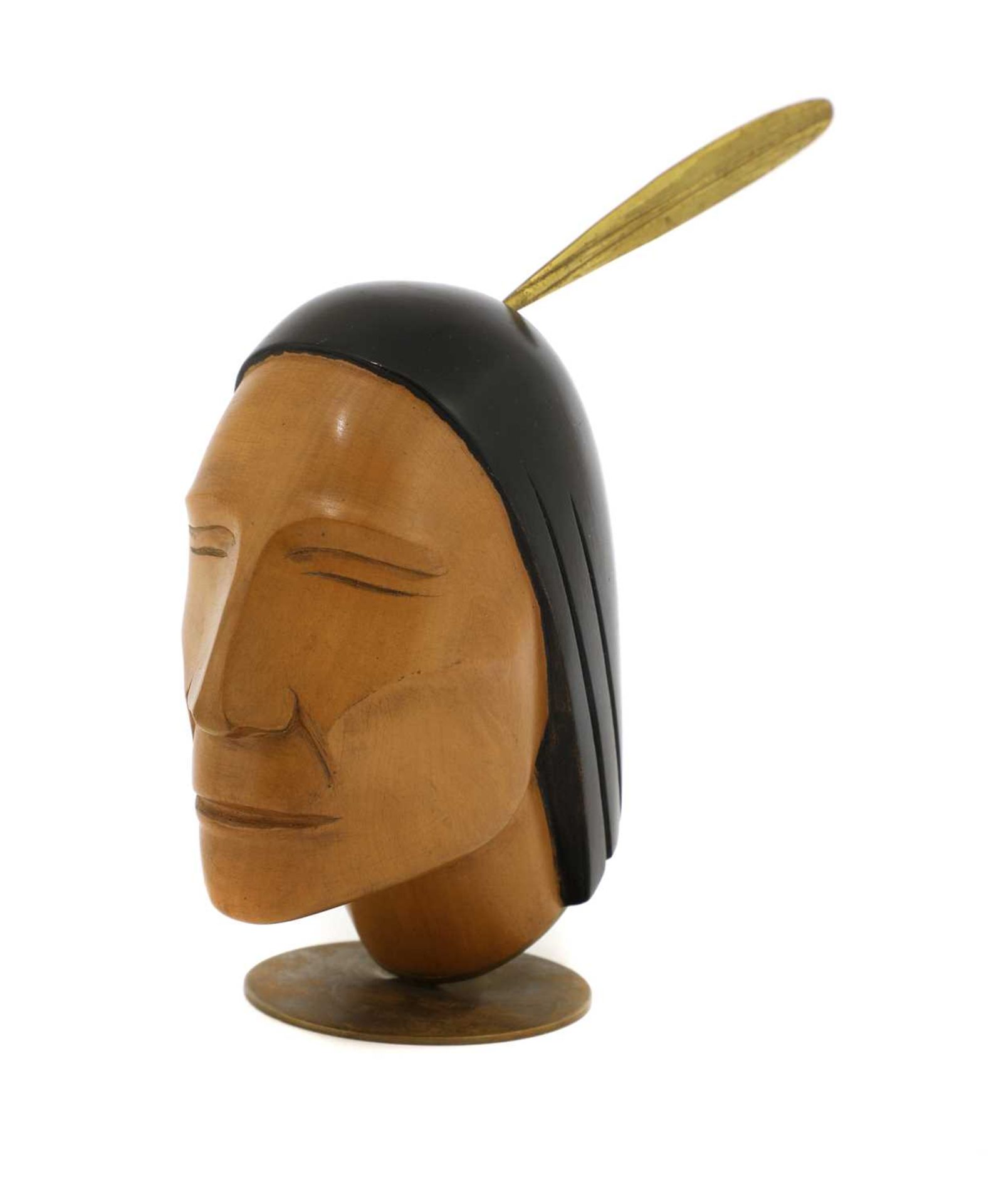 A Hagenauer hardwood and brass bust of a Native American,