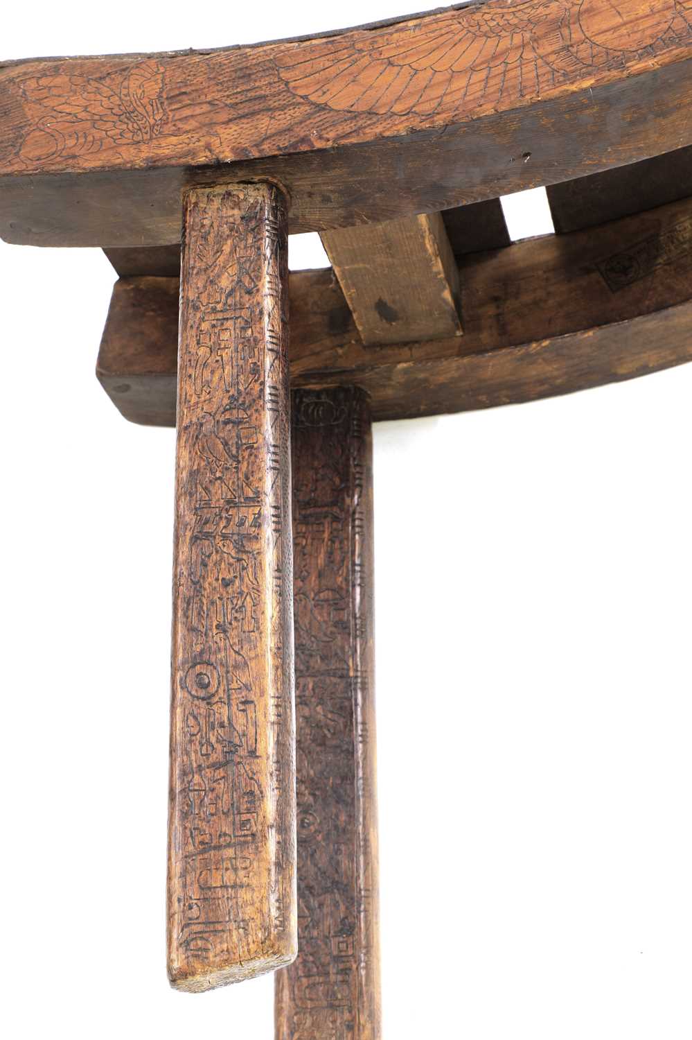 An Arts and Crafts 'Egyptian' pine stool, - Image 3 of 4