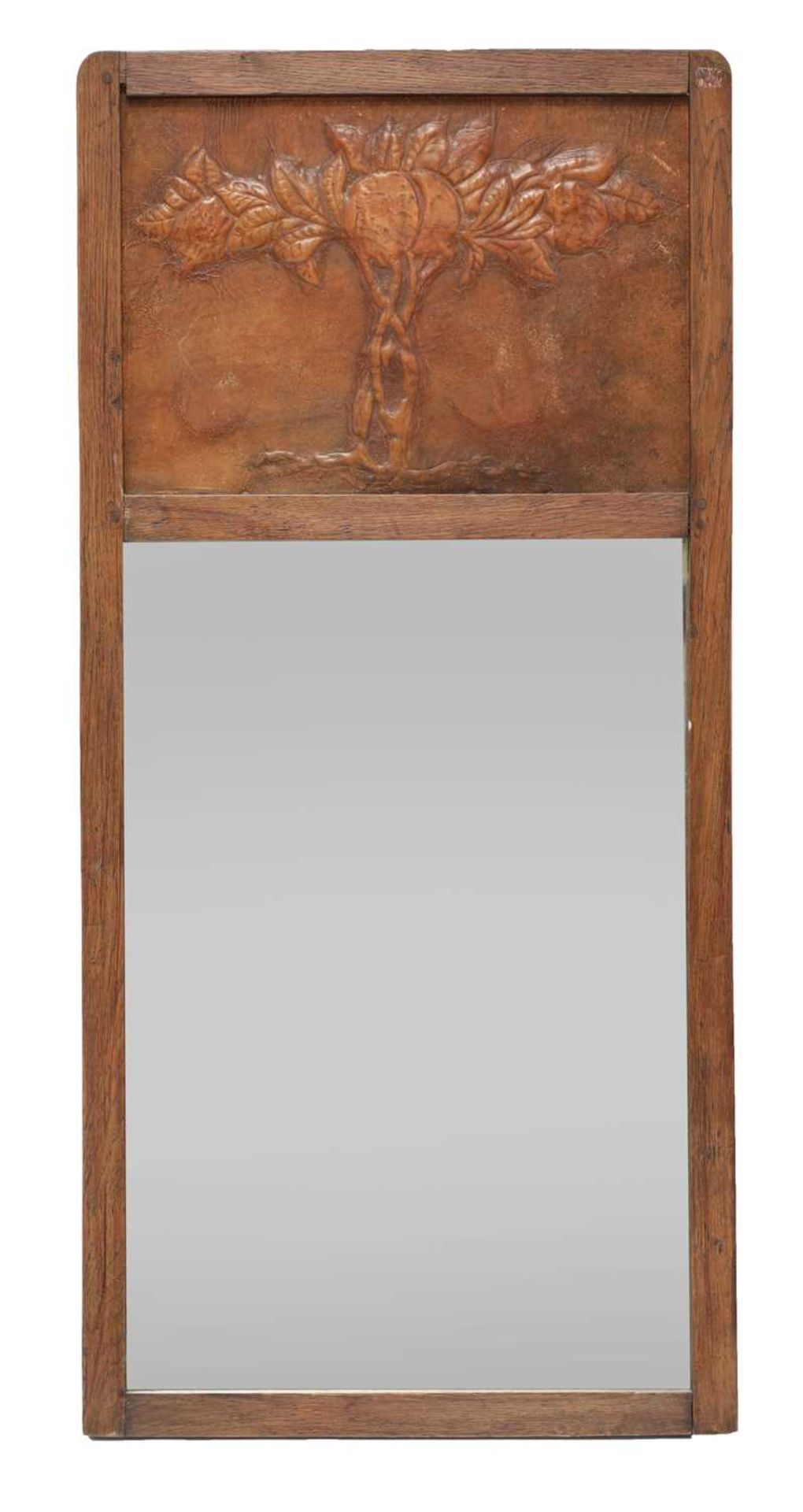 An Arts and Crafts oak wall mirror,