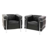 A pair of leather 'LC2' armchairs