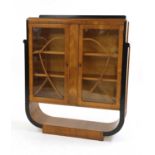 An Art Deco walnut and ebonised display cabinet,