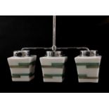 An Art Deco cube three-light ceiling light,