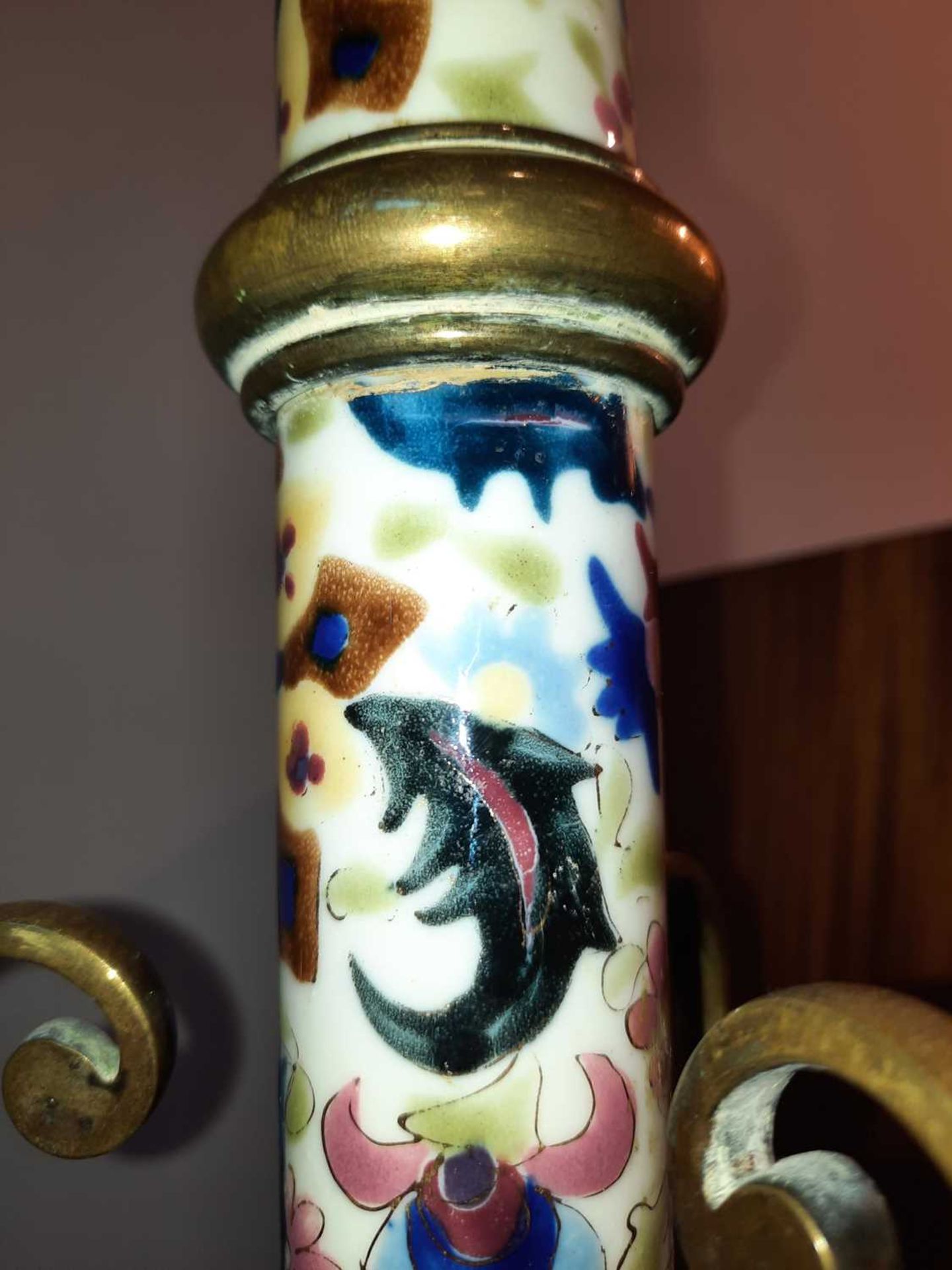 A Hungarian porcelain and brass adjustable standard lamp, - Image 6 of 6