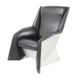A chrome and leather 'No Step Aft' armchair,