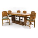 An Art Deco burr walnut dining suite,