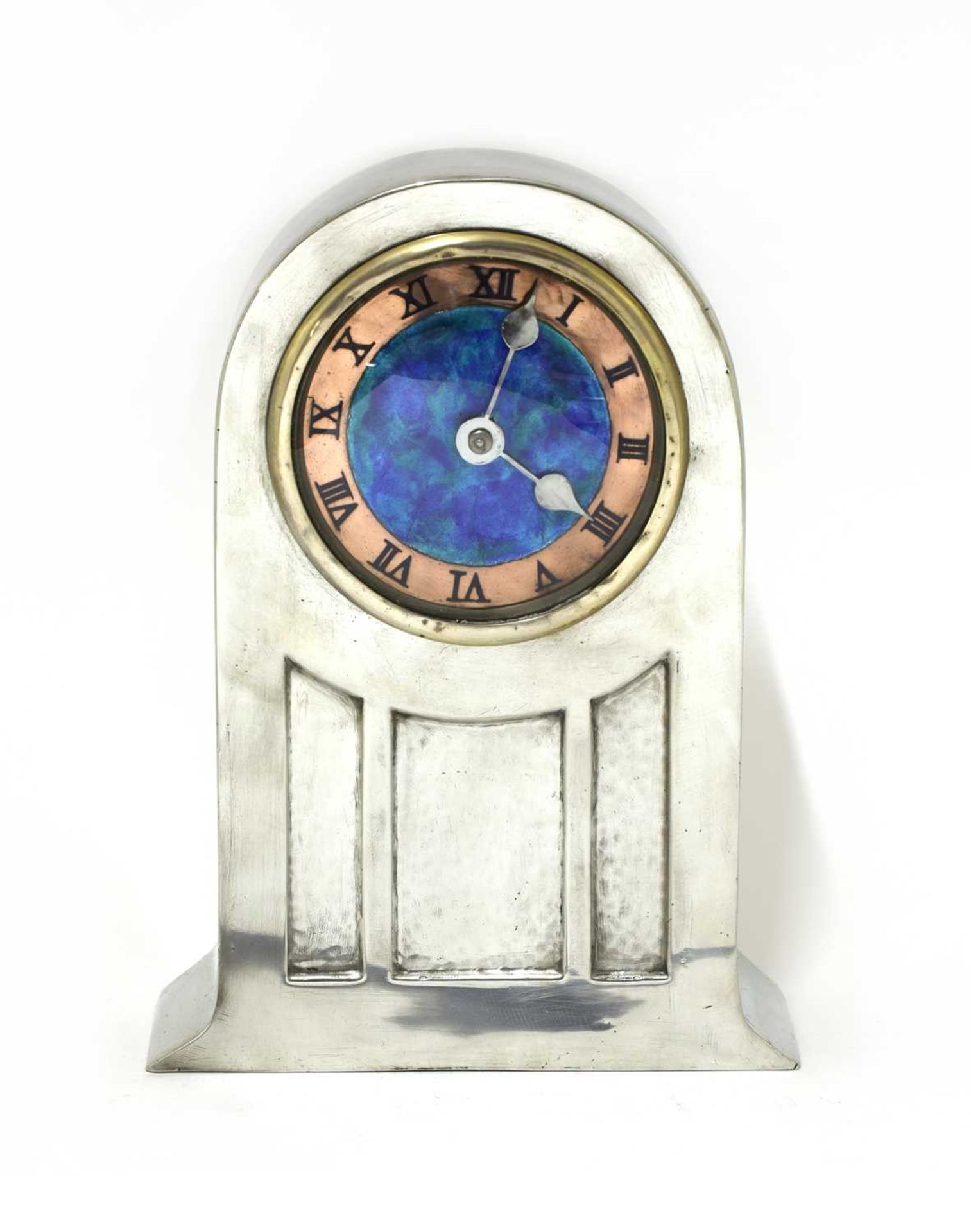 A Liberty Tudric pewter mantel clock,