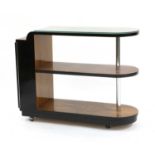 An Art Deco walnut and ebonised stand,