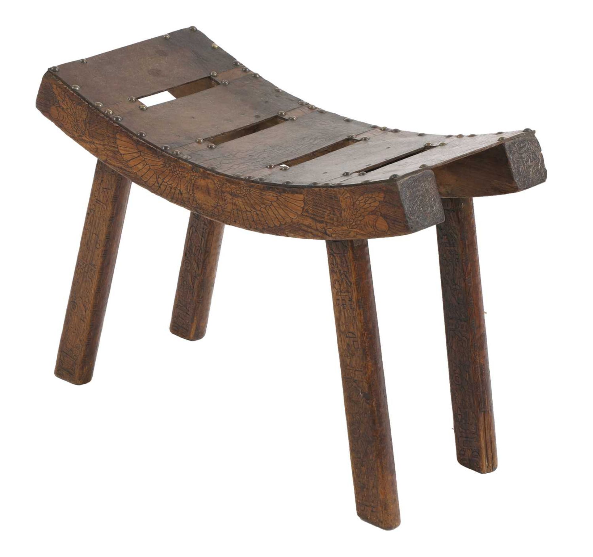 An Arts and Crafts 'Egyptian' pine stool, - Image 2 of 4