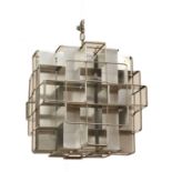 A modern aluminium cube-form pendant light,