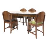 An Art Deco walnut dining table,