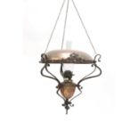 An Arts and Crafts hanging copper oil lamp,