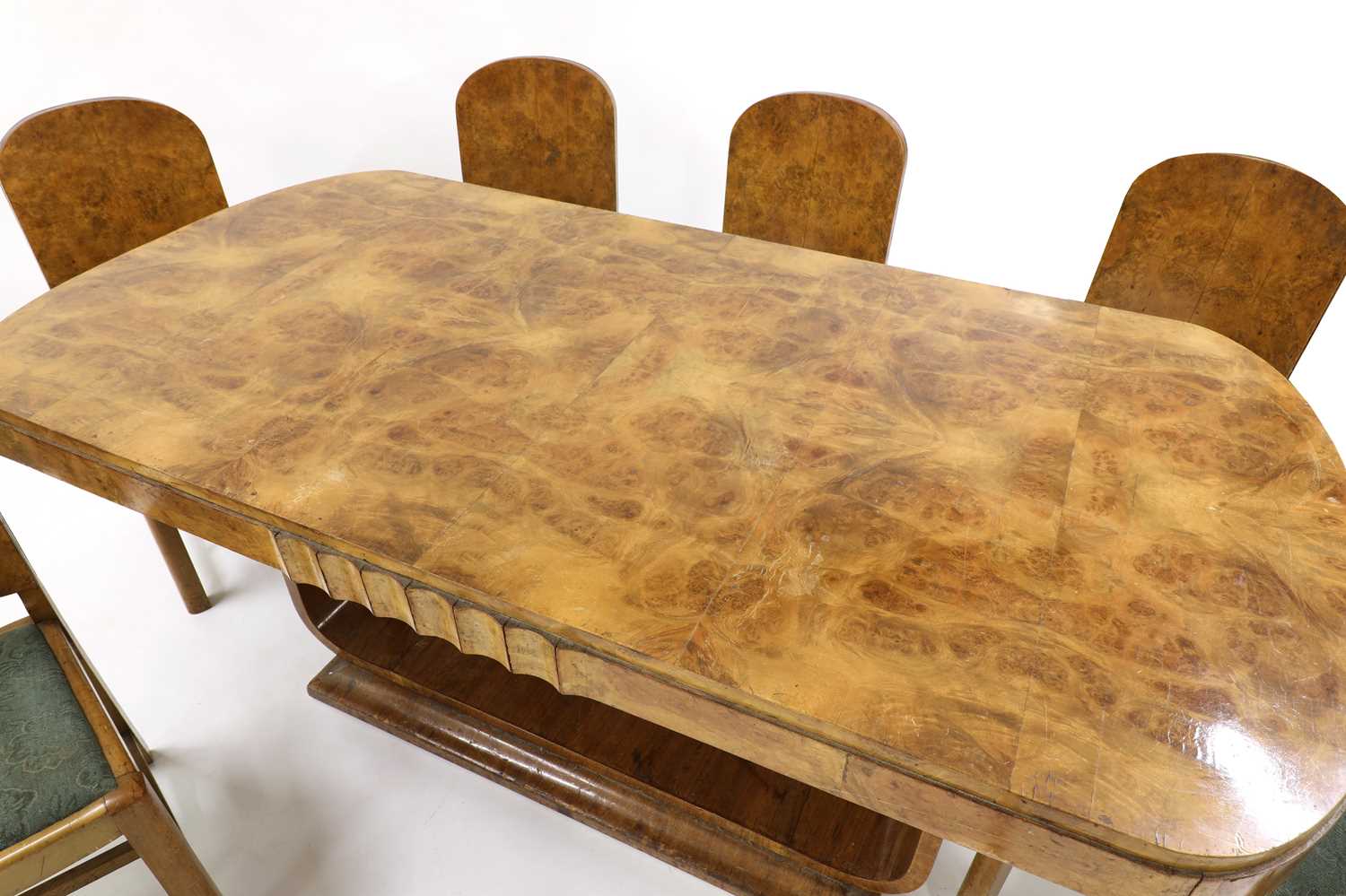 An Art Deco burr walnut dining suite, - Image 2 of 9