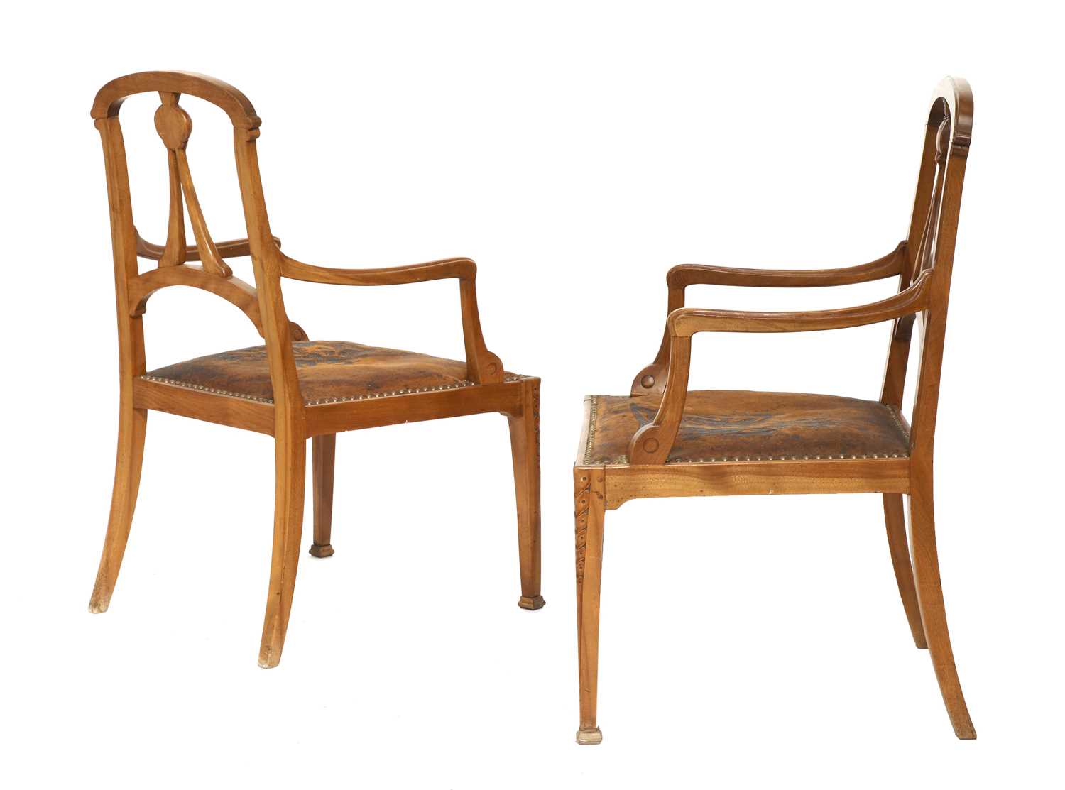 A pair of Art Nouveau walnut armchairs, - Image 3 of 7