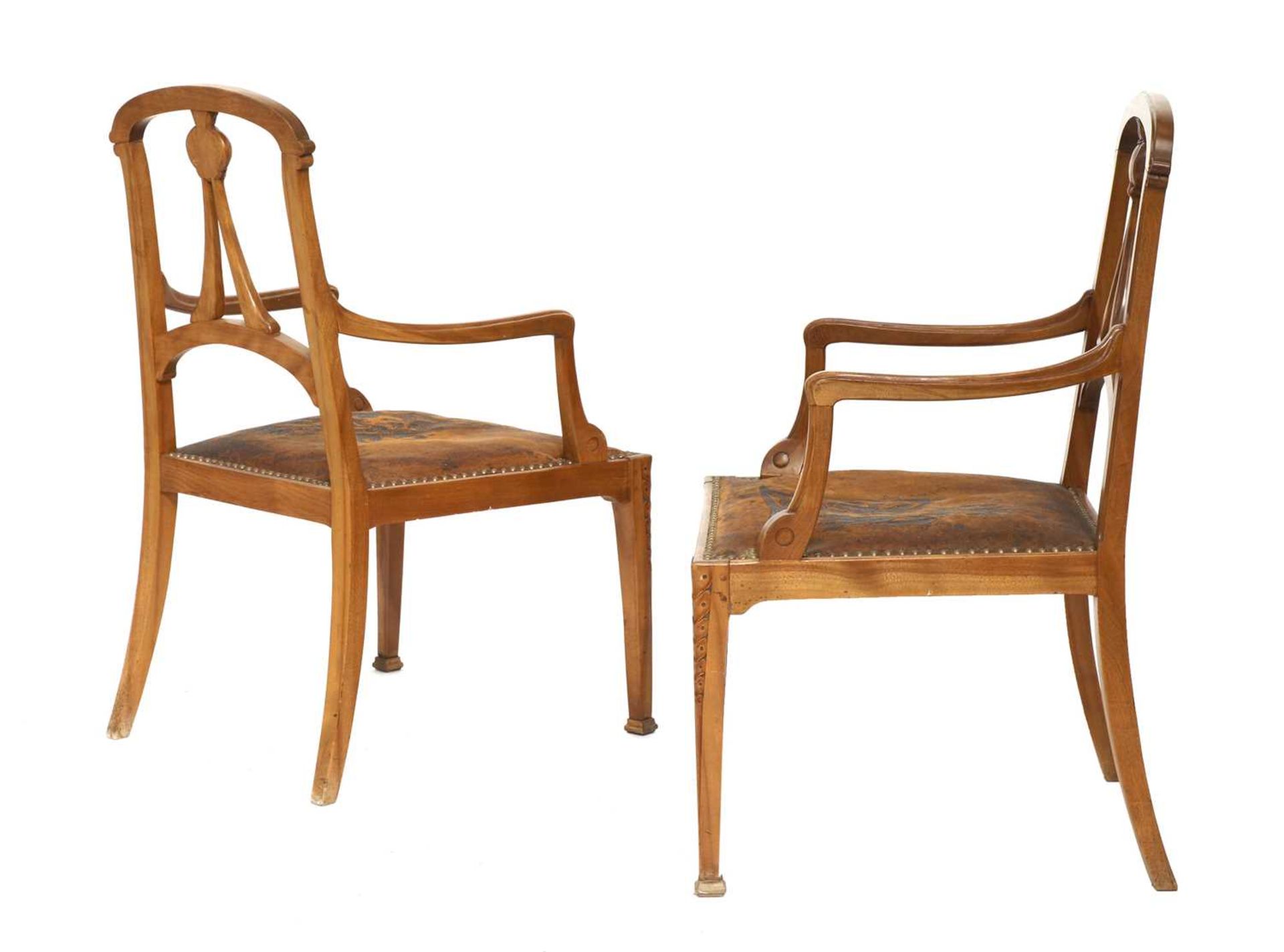 A pair of Art Nouveau walnut armchairs, - Bild 3 aus 7