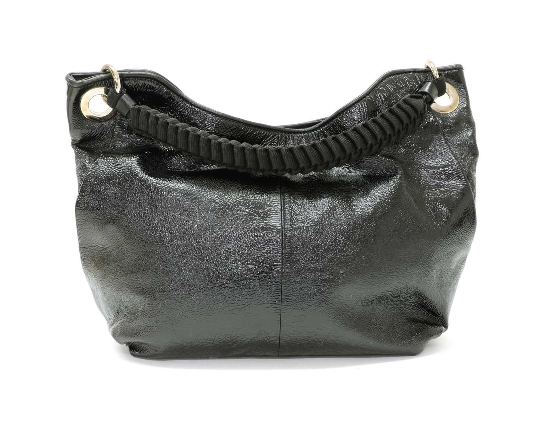 A Giorgio Armani black patent leather slouch shoulder bag,