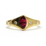 An 18ct gold pink tourmaline and diamond ring,