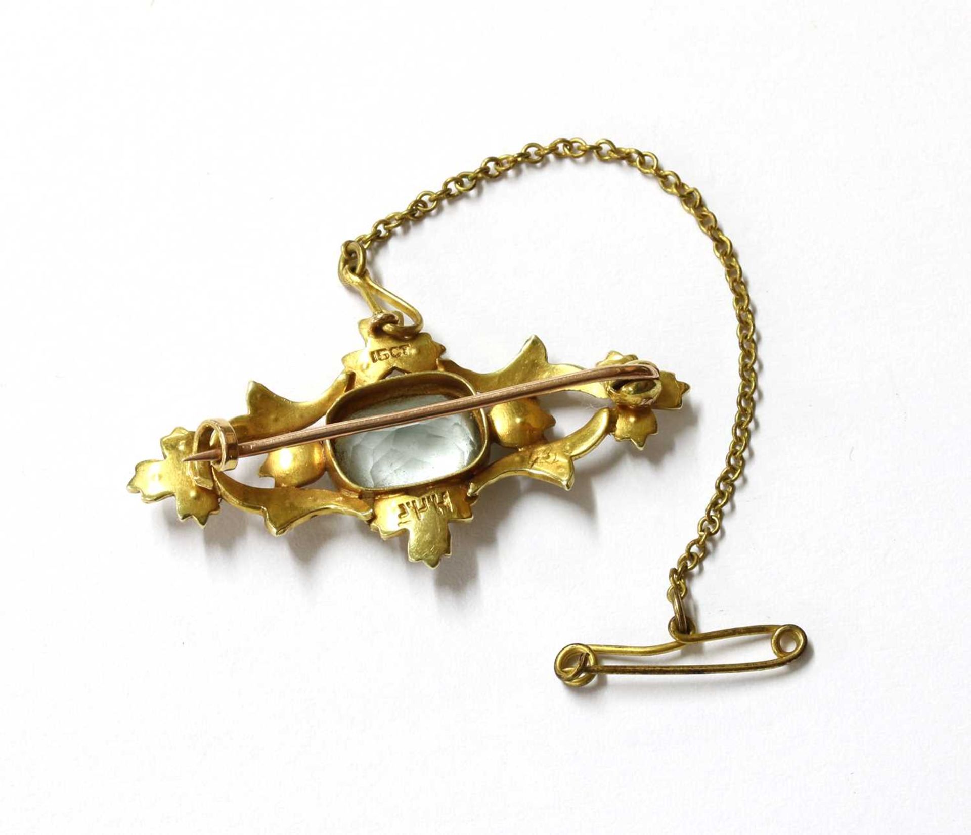 An Edwardian gold aquamarine and split pearl brooch, - Image 2 of 2