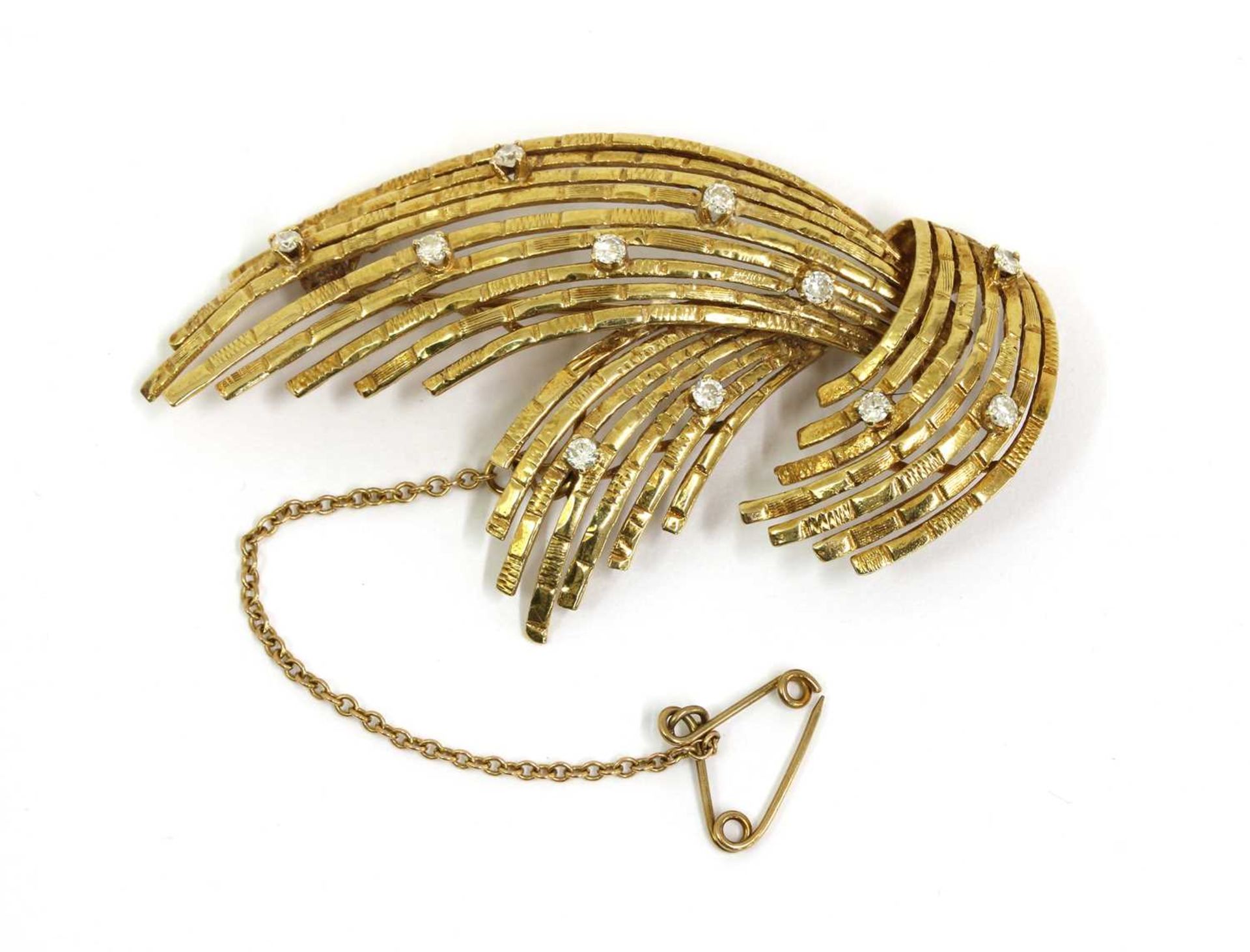 A Continental gold diamond set spray brooch, c.1970,