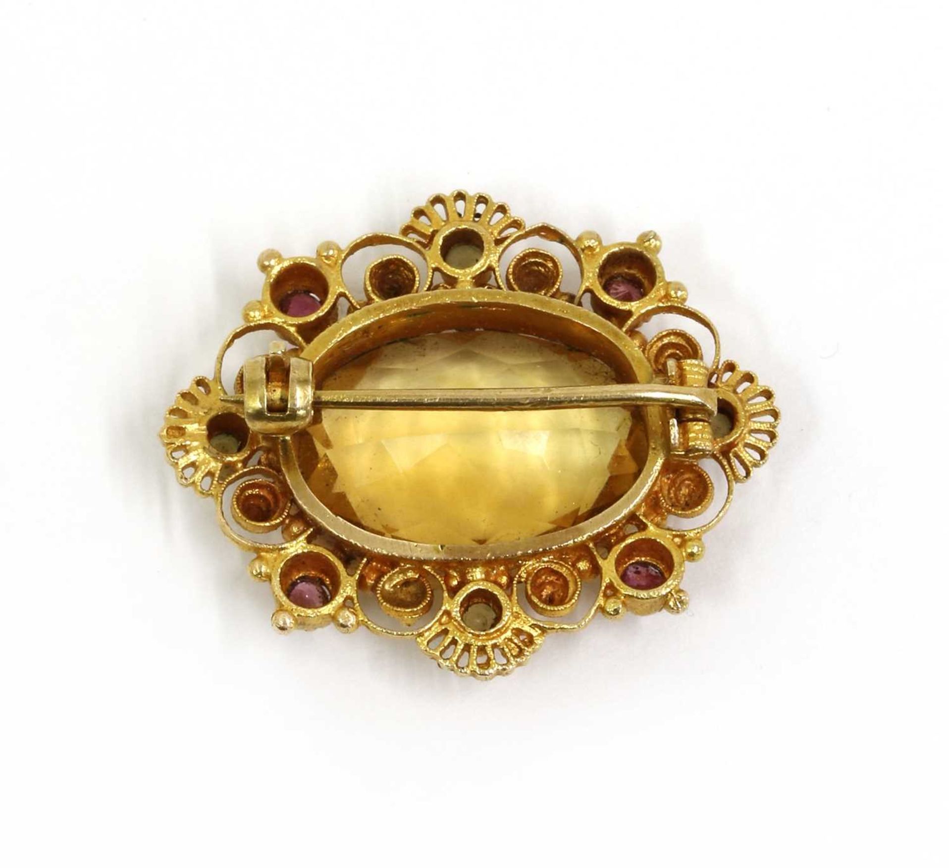 A Regency gold citrine, split pearl and ruby brooch, - Image 2 of 2