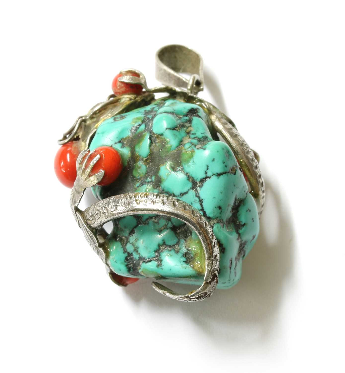 An Asian silver turquoise dragon pendant, - Image 2 of 3