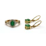 A 9ct gold emerald and zircon cluster ring,