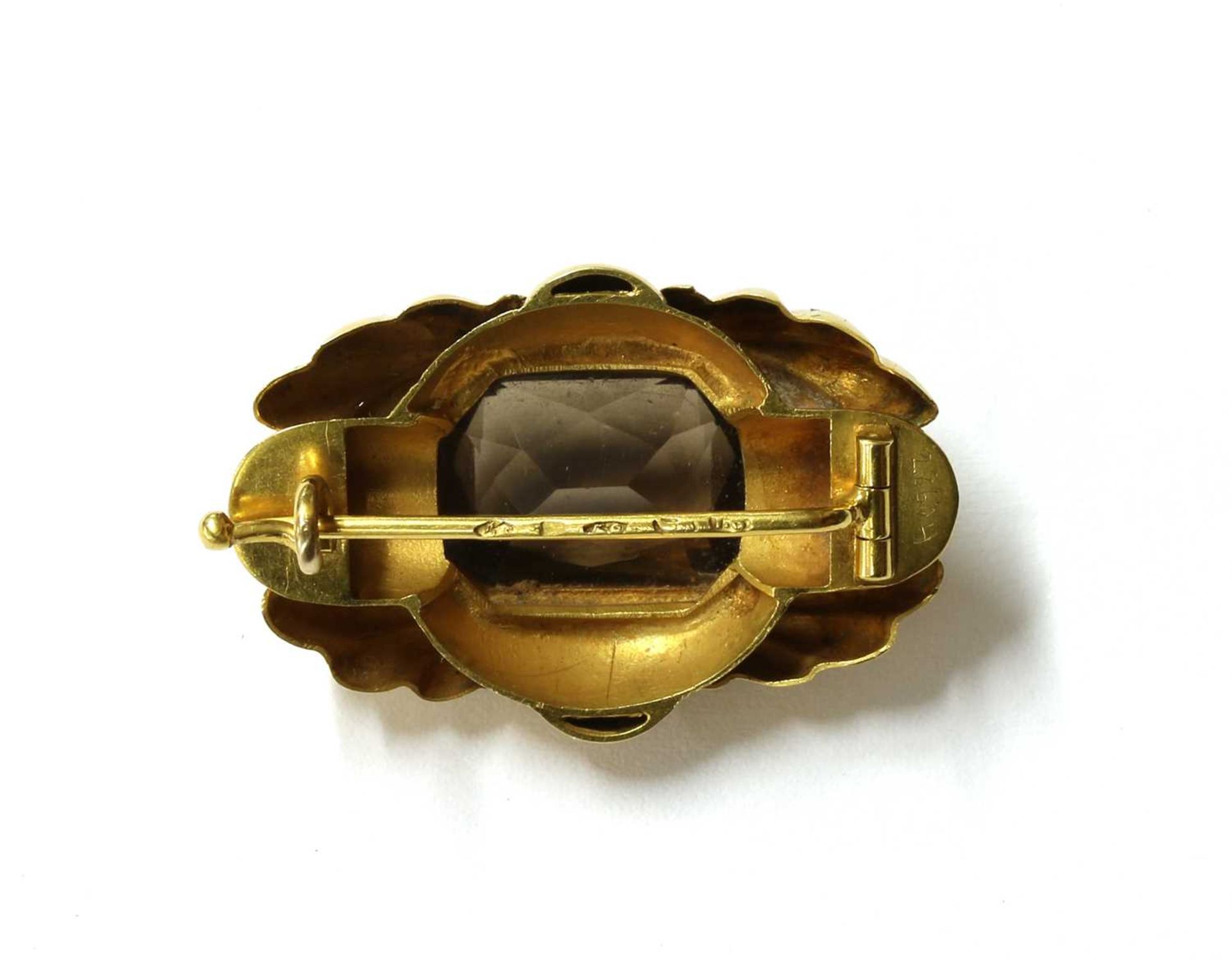 A gold smoky quartz brooch, - Image 2 of 2