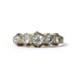 A gold five stone diamond ring,