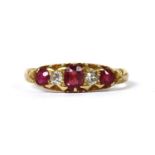 An 18ct gold ruby and diamond five stone ring,