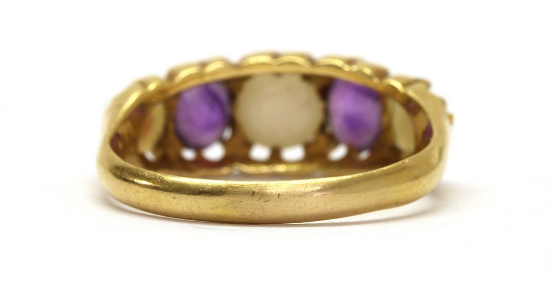 A gold split pearl and amethyst five stone ring, - Image 2 of 3