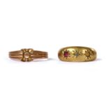 An 18ct gold diamond and ruby ring,