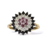 A 9ct gold treated diamond cluster ring,