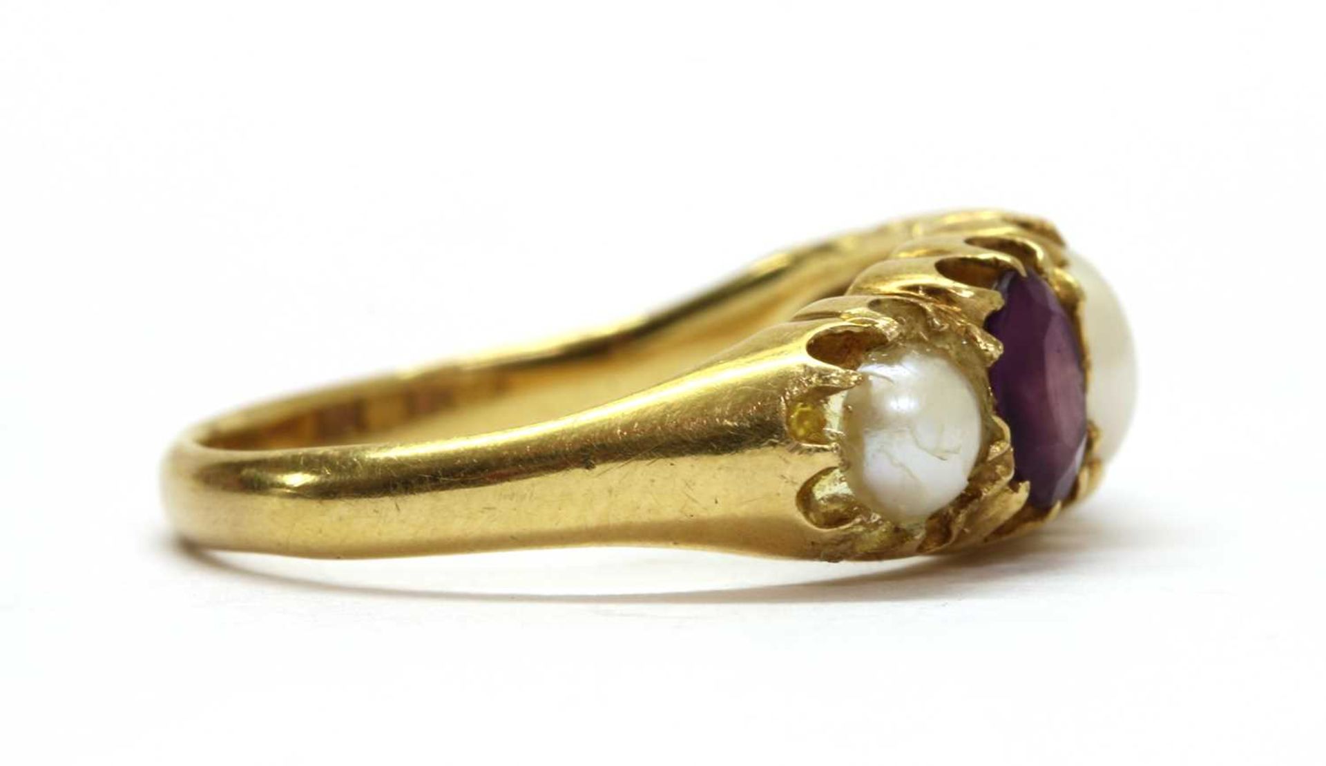 A gold split pearl and amethyst five stone ring, - Image 3 of 3