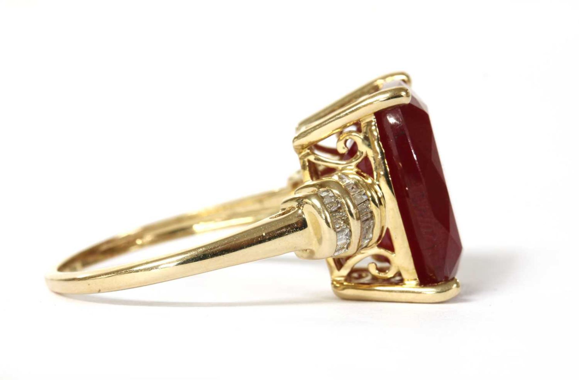 A gold fracture filled ruby and diamond ring, - Image 2 of 3