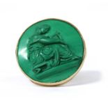 A gold malachite cameo ring,