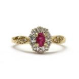 A 9ct gold ruby and diamond cluster ring,