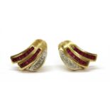 A pair of 9ct gold ruby and diamond spray earrings,
