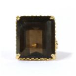 A gold single stone smoky quartz ring,