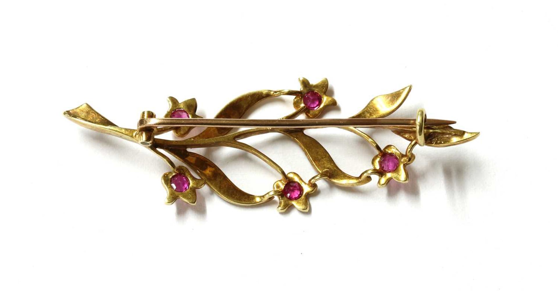 A gold ruby and split pearl spray brooch, - Image 2 of 2