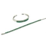 A silver emerald set bracelet,